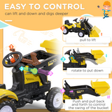HOMCOM Pedal Go Kart Ride-On Excavator with Metal Frame, Hand Brake & Front Digger – Kids Toy, Yellow and Black
