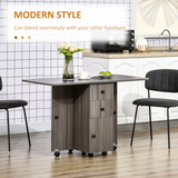 HOMCOM Drop Leaf Folding Dining Table with Storage Drawers & Cupboard – Space-Saving Kitchen Table, Grey