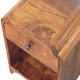Artisan Furniture Solid Wood Newton Mini Chestnut Nightstand with Drawer & Open Shelf – Scalloped Bedside