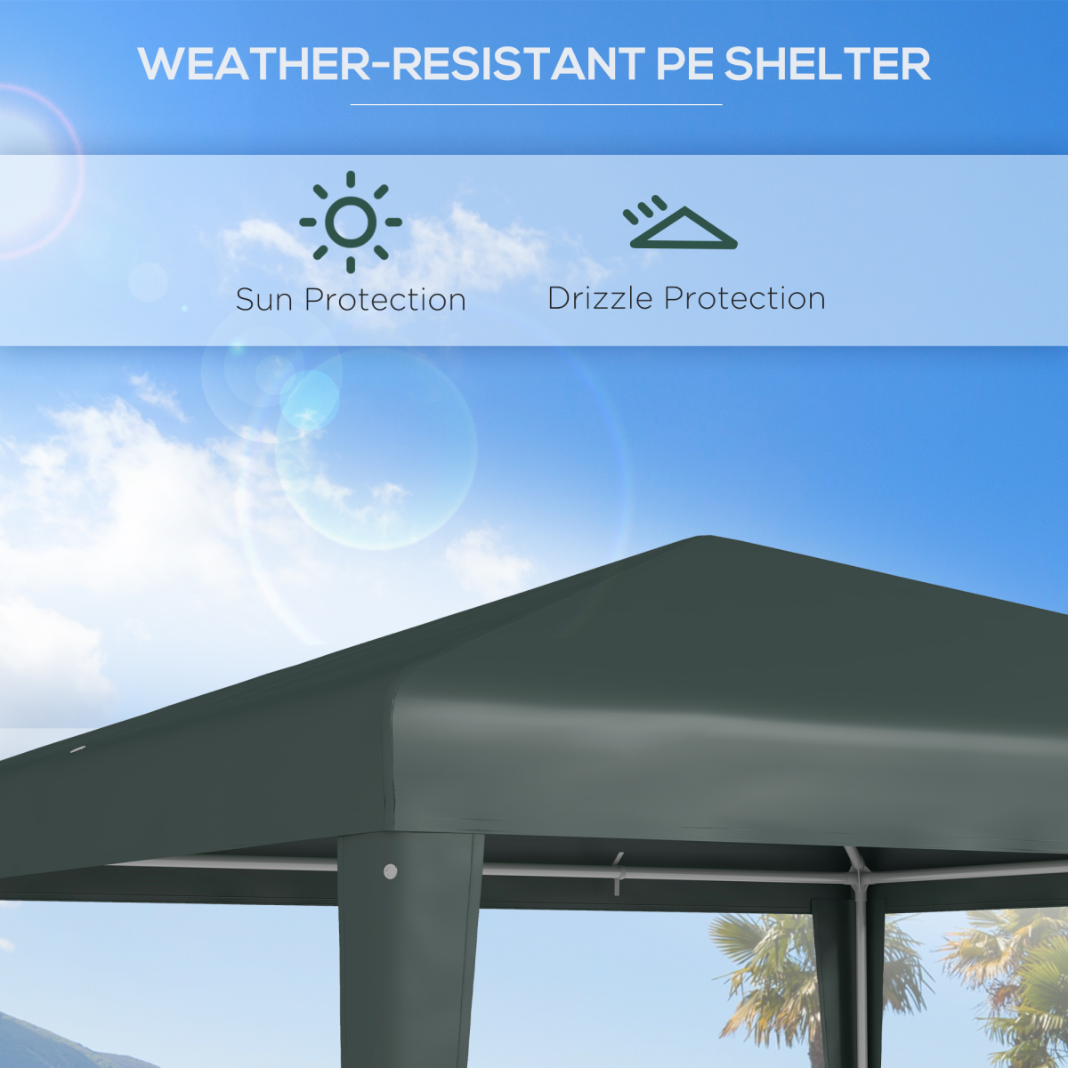Outsunny Garden Gazebo Marquee Party Tent with Steel Frame, Ground Stakes and Guy Ropes – 2.7 x 2.7m, Green