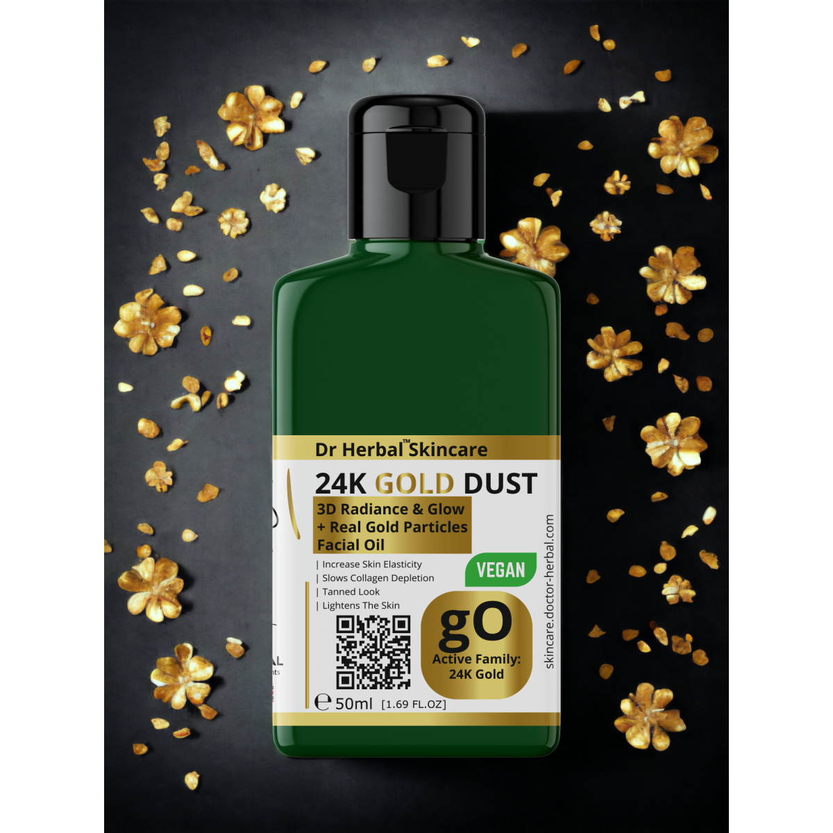 DR HERBAL Facial Oil 50ml with 24K Gold Dust, Almond & Olive Esters – Hydrating Skincare