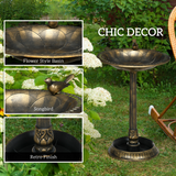 Outsunny 72cm Bronze Bird Bath & Feeder with Bird Statue and Two Basins – Garden Water Feature with Stakes