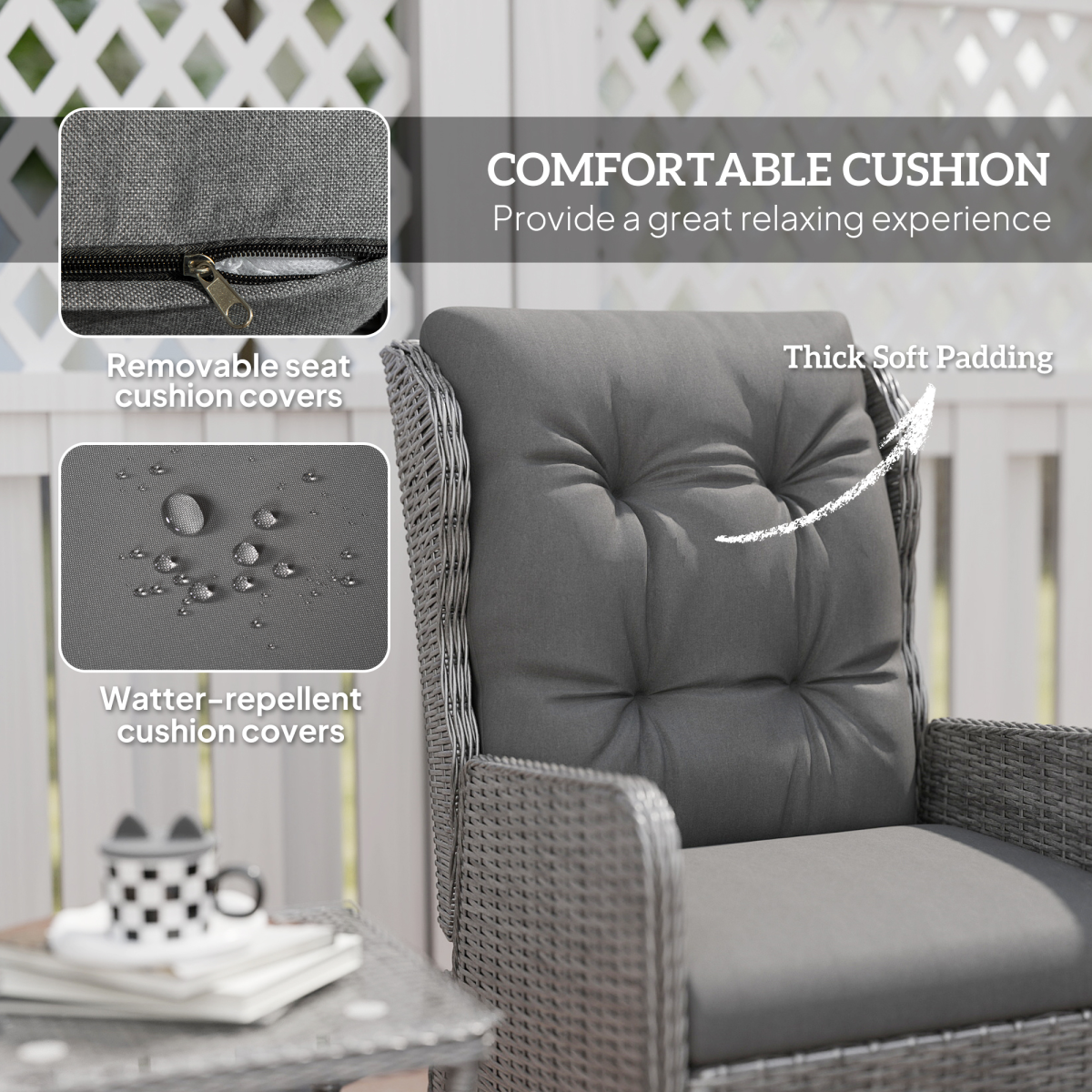 Outsunny 5-Piece Rattan Recliner Set with 2 Chairs, 2 Footstools and Glass Table – Garden Lounge, Light Grey