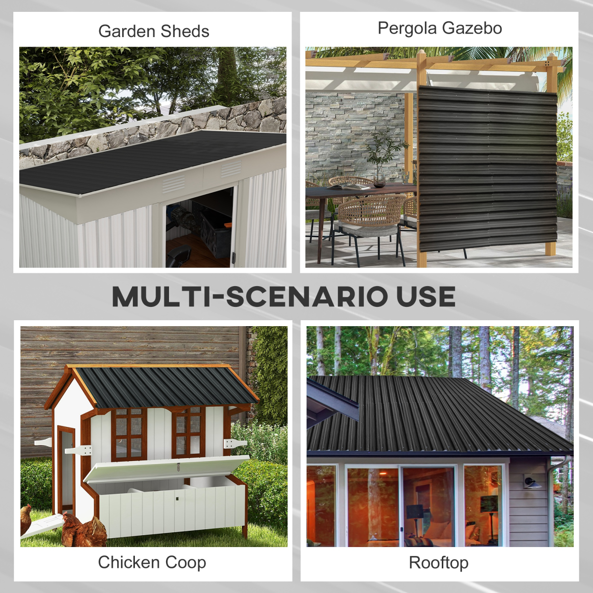 Outsunny Pack of 12 Galvanised Steel Roofing Sheets with Pre-Drilled Holes – Shed & Greenhouse Cladding, Dark Grey