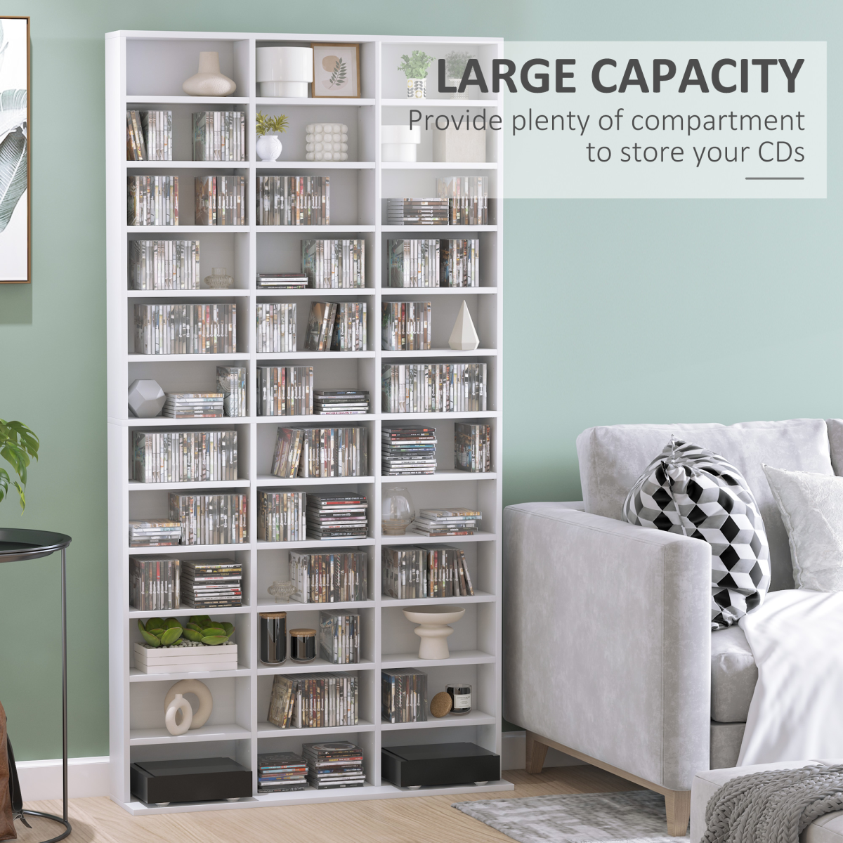 HOMCOM CD & DVD Media Storage Shelf Rack with Wooden Frame – Living Room Display Unit, White