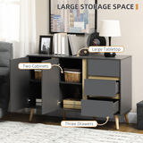 HOMCOM Sideboard Kitchen Cupboard with 3 Drawers, Adjustable Shelves & Double Doors – Dark Grey