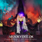Outsunny Voice Activated Halloween Animatronics Witch, 183cm Life-Sized with Sound and Light Effects, Black