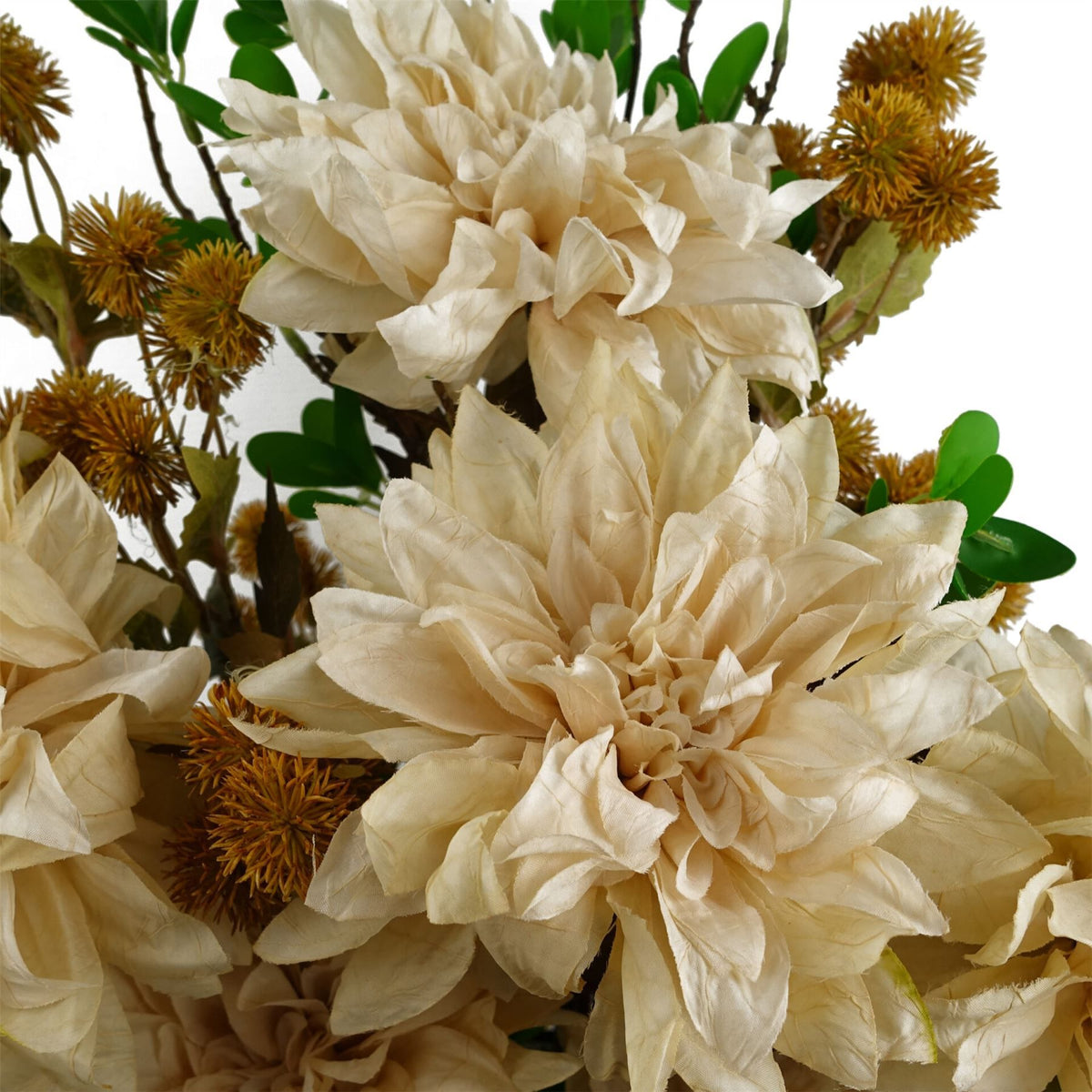 Leaf 55cm Artificial Dahlia Flower Stem with Silk Flowers and Wired Stem – Dusty Cream