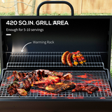 Outsunny Barrel Charcoal BBQ Grill Trolley with Ash Catcher, Thermometer & Warming Rack – Black Steel