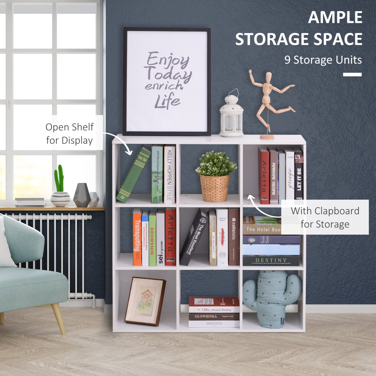 9 Cube Storage Unit Bookcase with Display Shelves, Chipboard – Versatile Home Organiser, White