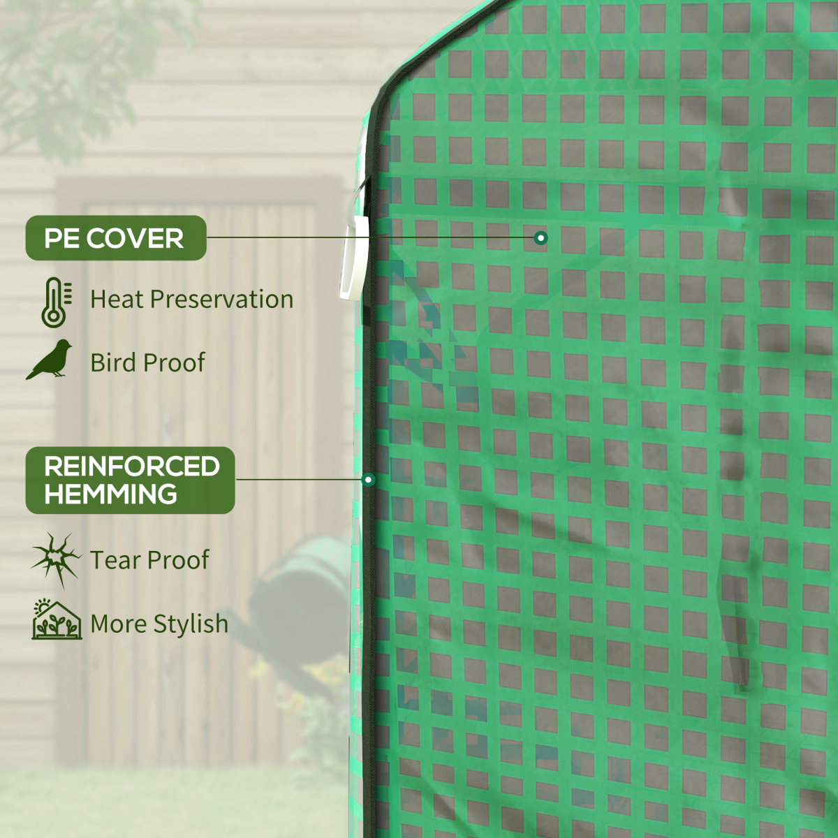 Outsunny PE Greenhouse Replacement Cover with Roll-Up Door & Mesh Windows – Cover Only for 845-511, Green