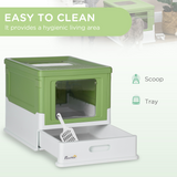 PawHut Hooded Cat Litter Box with Scoop and Tray – Enclosed Pet Toilet with Front and Top Entry, Lime Green