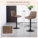 HOMCOM Set of 2 Adjustable 360° Swivel Bar Chairs with Backrest & Footrest – Kitchen Island Seating, Brown