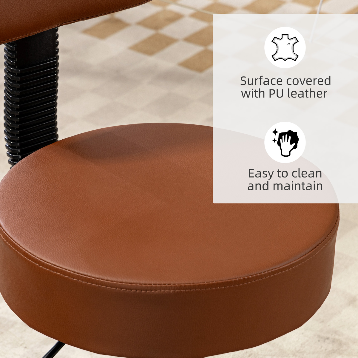 HOMCOM Adjustable Swivel Salon Chair with Padded Seat, High Back and 5 Wheels – PU Leather, Brown