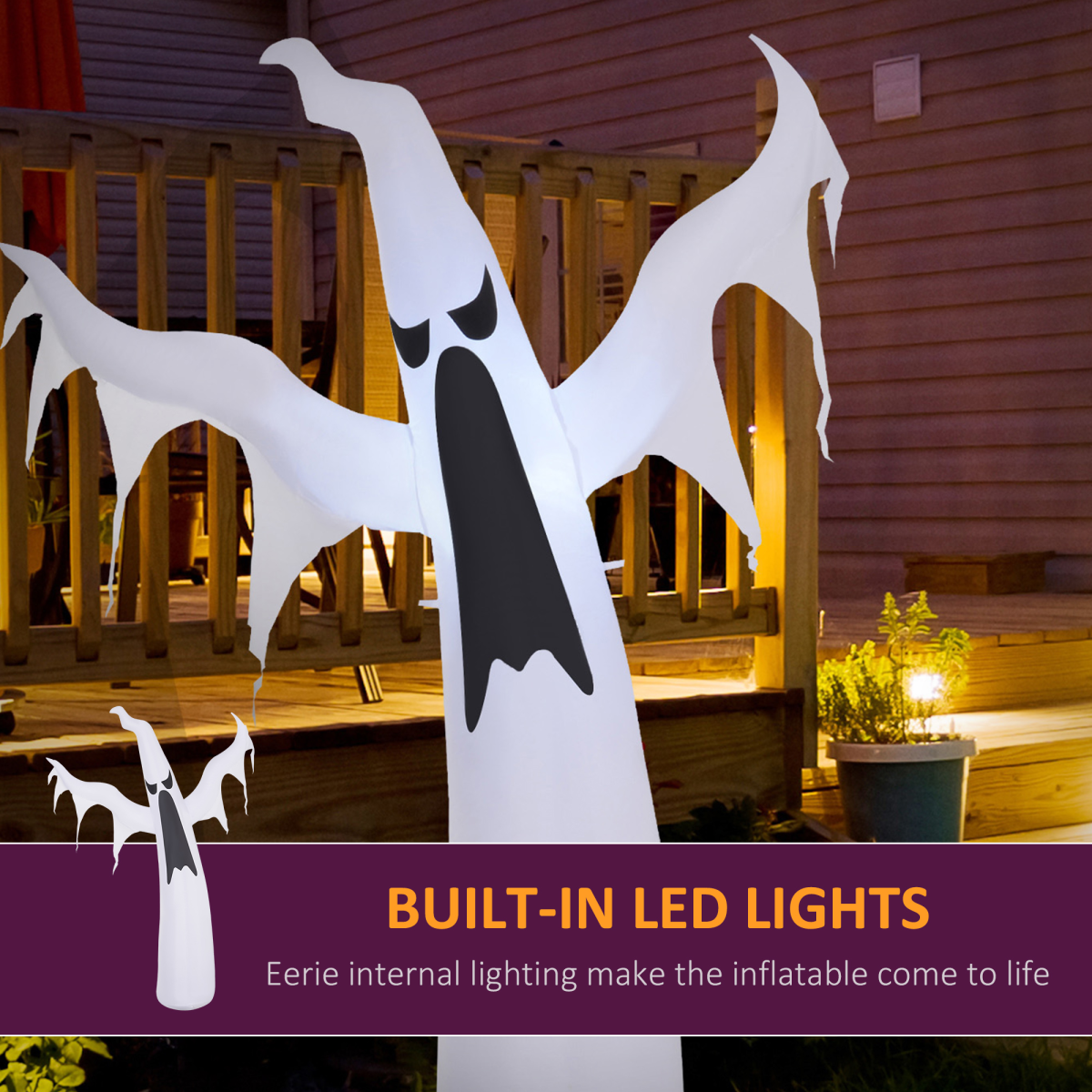 HOMCOM 6ft (1.8m) Inflatable Halloween Floating Ghost with 3 LED Lights – Outdoor Party Decoration