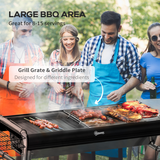 Outsunny Charcoal BBQ Grill with Griddle Plate, Side Basket & Shelves – Portable Camping Barbecue, Black