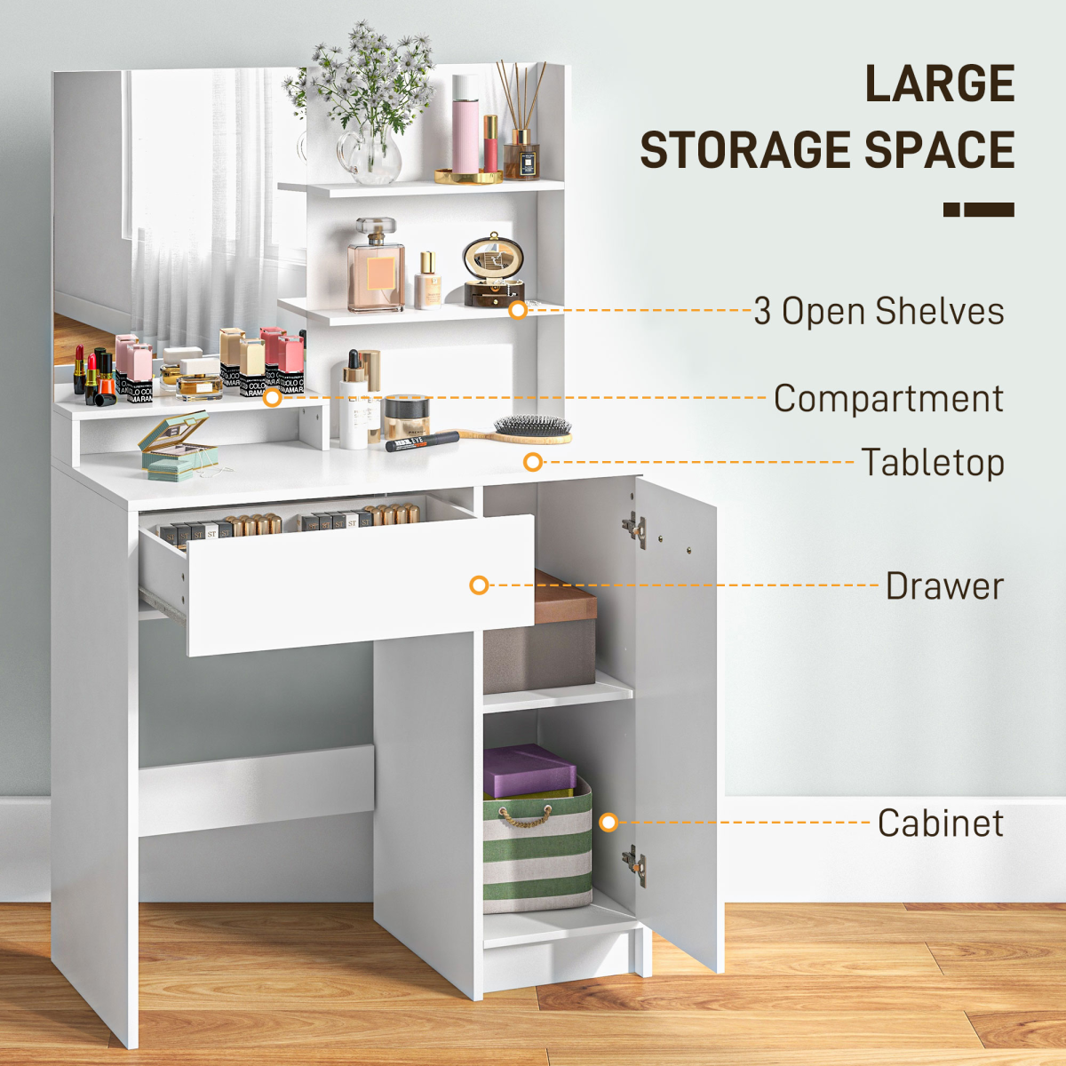 AIYAPLAY Kids Dressing Table drawer and cabinet detail