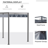 Outsunny 4 x 3m Metal Pergola with Retractable UV-Resistant Canopy – Patio Sun Shelter Gazebo, Grey