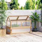 Wooden Raised Garden Bed with Polycarbonate Greenhouse Top – Fir Wood Planter Kit with Opening Roofs, Natural