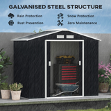 Outsunny 7 x 4ft Lockable Galvanised Steel Garden Shed with Sloped Roof & Foundation – Tool Storage, Grey