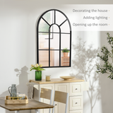HOMCOM Modern Arched Window Wall Mirror, 91 x 60cm – Black Frame with Grid Design for Living Room & Hallway