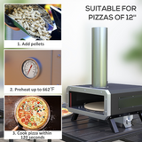 Outsunny Wood Fired Pizza Oven with Rotating Cordierite Stone, Chimney & Thermometer – Outdoor Patio Cooking, Black