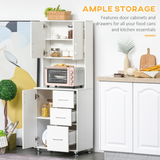 HOMCOM Kitchen Buffet with 2 Cabinets, 3 Drawers and Microwave Rack – 60x40x150cm Storage Cupboard, White
