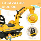 HOMCOM Kids Ride-On Excavator Toy with Rotating Body & Storage Box – 2-in-1 Toddler Walker Digger