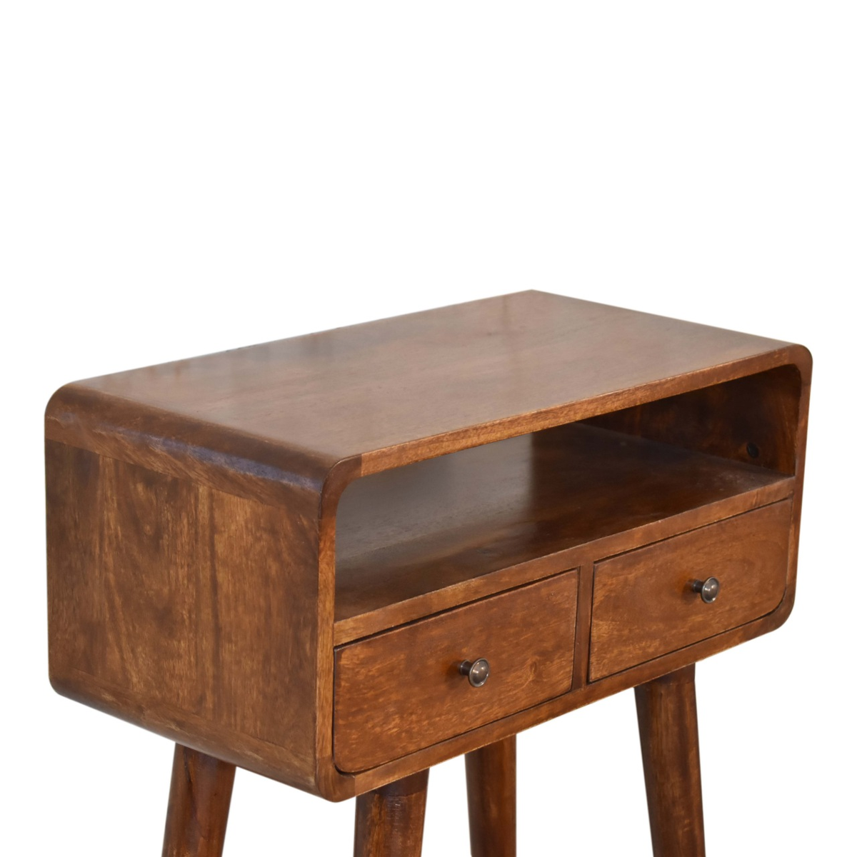 Artisan Furniture Solid Wood Mini Curved Console Table with 2 Drawers & Open Slot – Chestnut, Brown