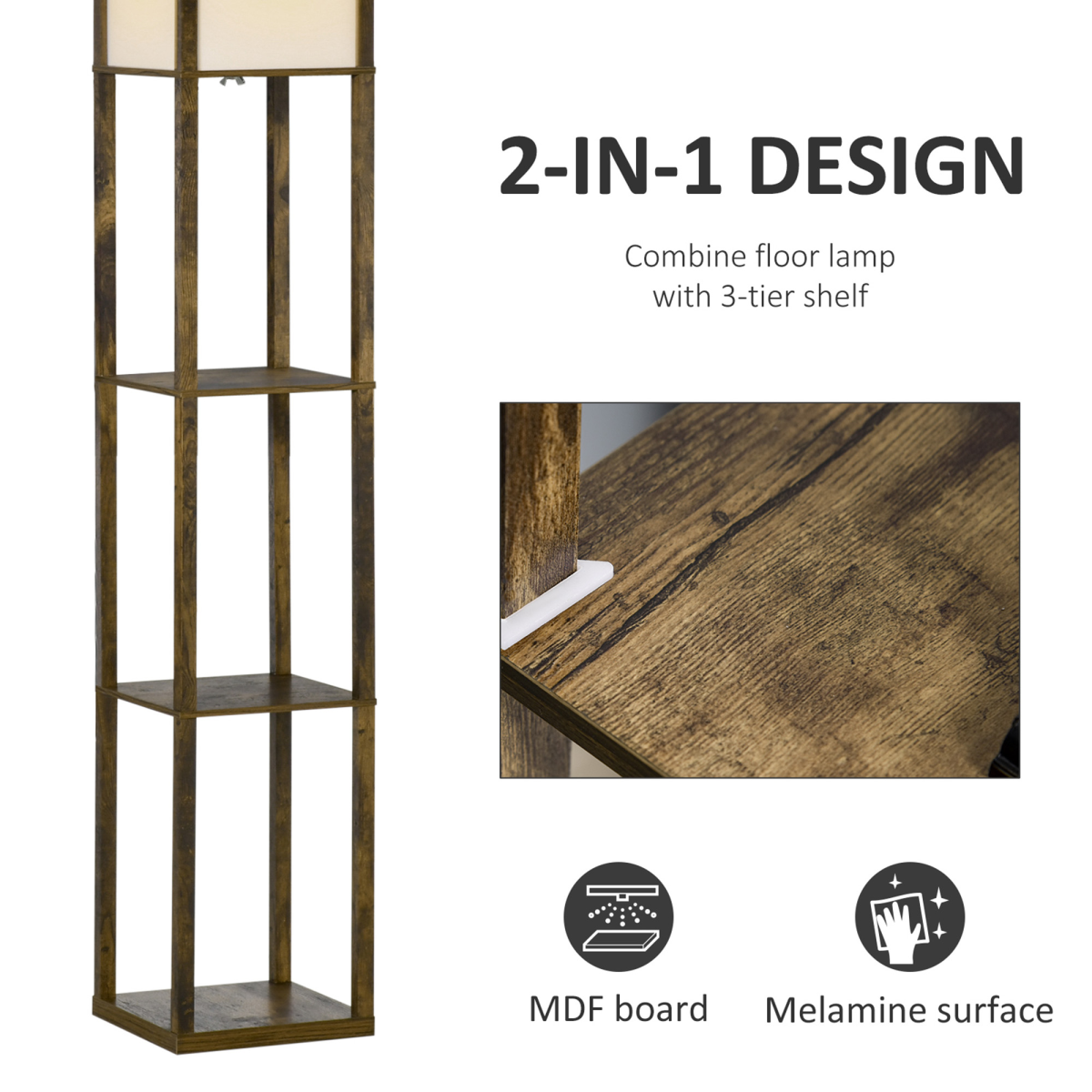 Storage Shelf Floor Lamp – Brown
