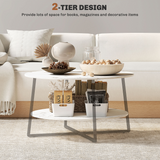 HOMCOM Round Coffee Table with Storage Shelf and Marble-Effect Top, 80cm – Steel Frame Living Room Table, White