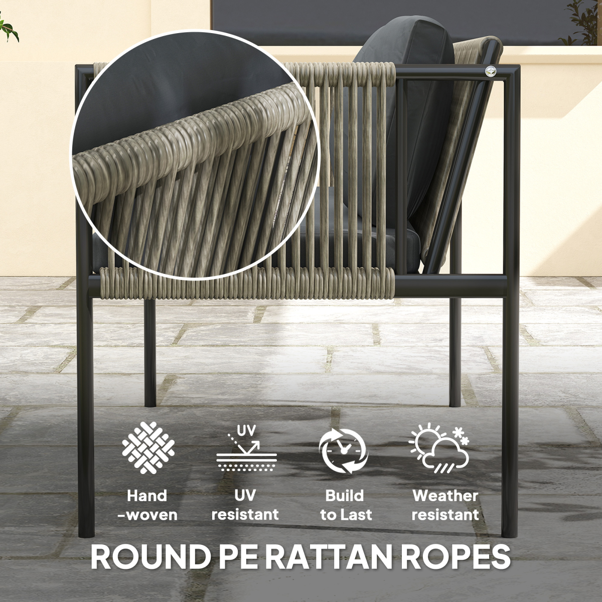 Outsunny 4 Seater Rattan Garden Furniture Set with Tempered Glass Coffee Table – Outdoor Sofa Set, Grey