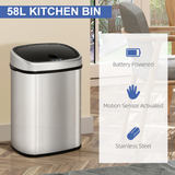 HOMCOM 58L Stainless Steel Touch-Free Sensor Bin with Mirror Finish – Hygienic Kitchen & Office Dustbin