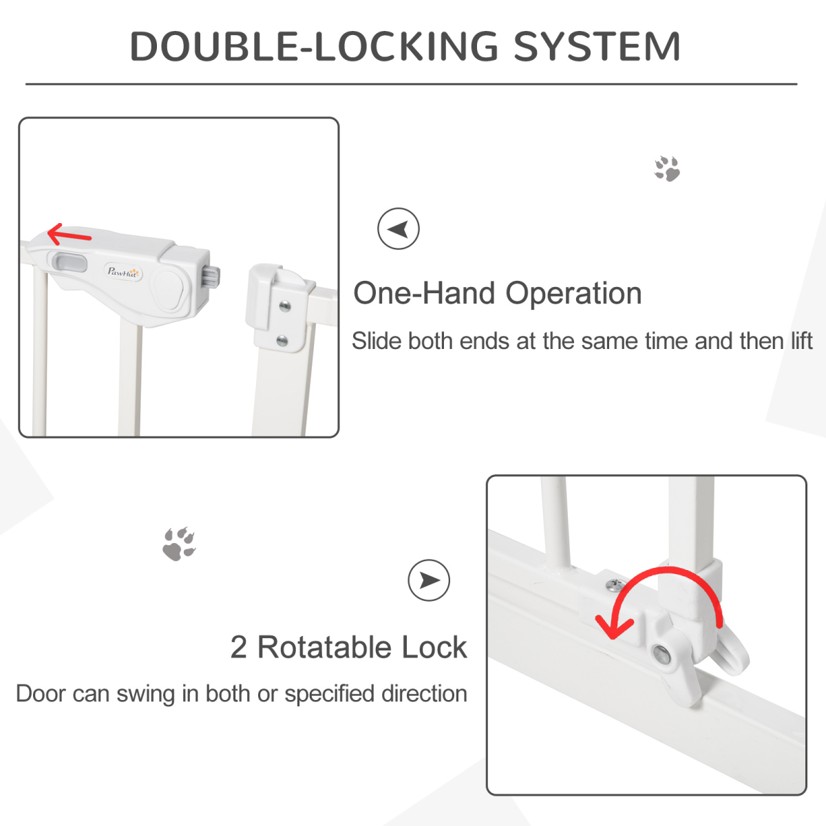 Pawhut Adjustable Metal Pet Safety Gate with 3 Extensions & Auto-Close Door – Double Lock, White