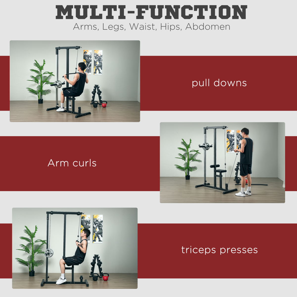 HOMCOM Power Tower with Lat Pulldown, Seated Row & Adjustable Seat – Home Gym Pull Up Station, 100kg Max Load
