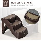 Portable Dog Steps with Non-Slip Feet and Carpeted 3-Step Design – Foldable Pet Stairs for Beds, Brown