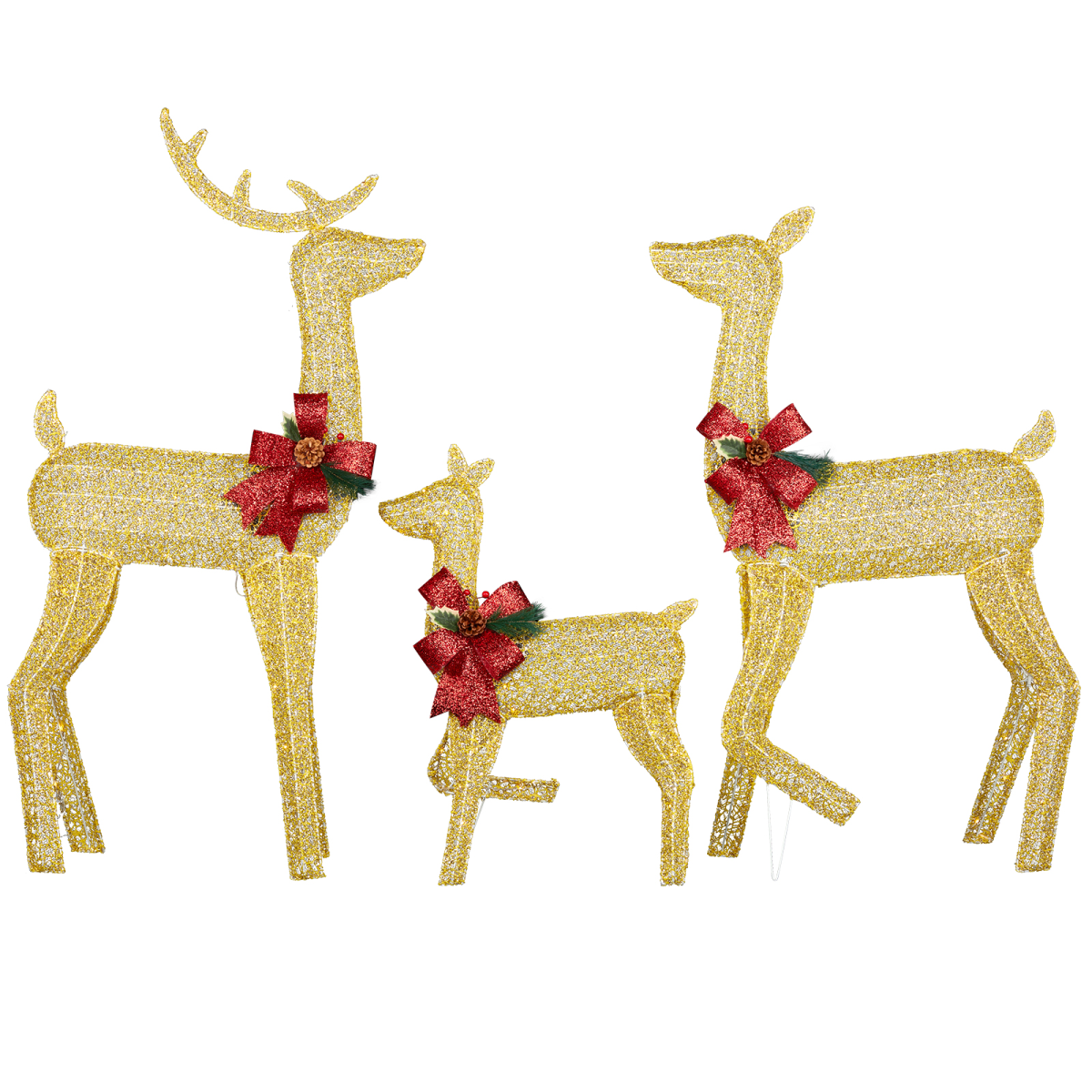 Lighted Christmas Reindeer Family – 3 Piece Outdoor Set with 200 Warm White Lights & Ground Stakes