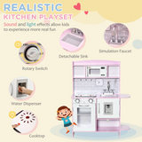 HOMCOM Kids Kitchen Play Set with Lights, Sounds, Microwave, Sink and Storage – Role Play Toy