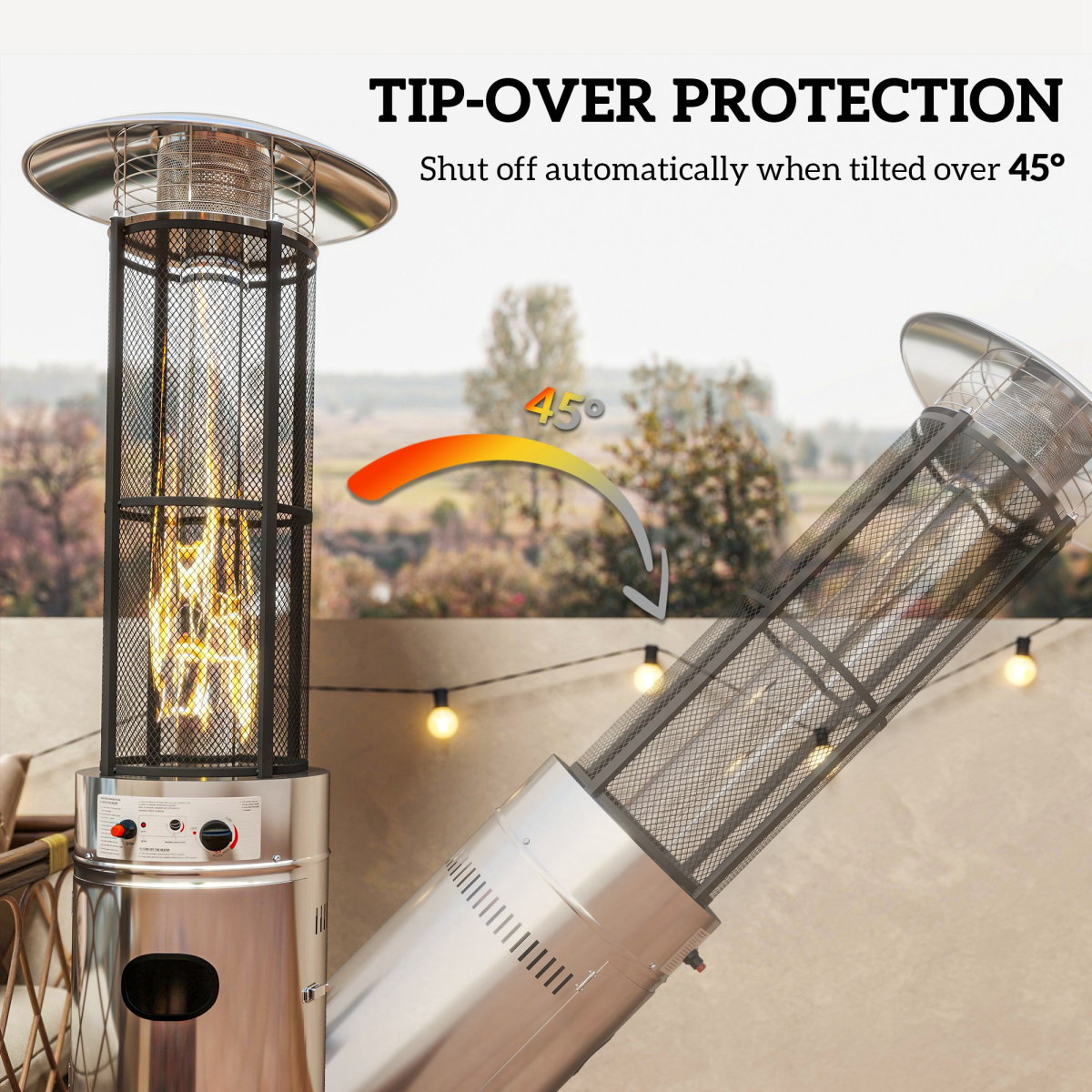 Outsunny 11 KW Gas Patio Heater with Tip-Over Switch, Pulse Ignition & Wheels – Propane, Silver