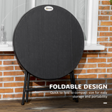 Outsunny Foldable Round Garden Dining Table for 4 with Steel Frame & Wood-Effect Top – Space-Saving Outdoor Table
