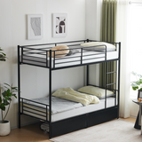 Metal Single Bunk Bed with 2 Storage Drawers, Integrated Ladder & Guard Rail – Black