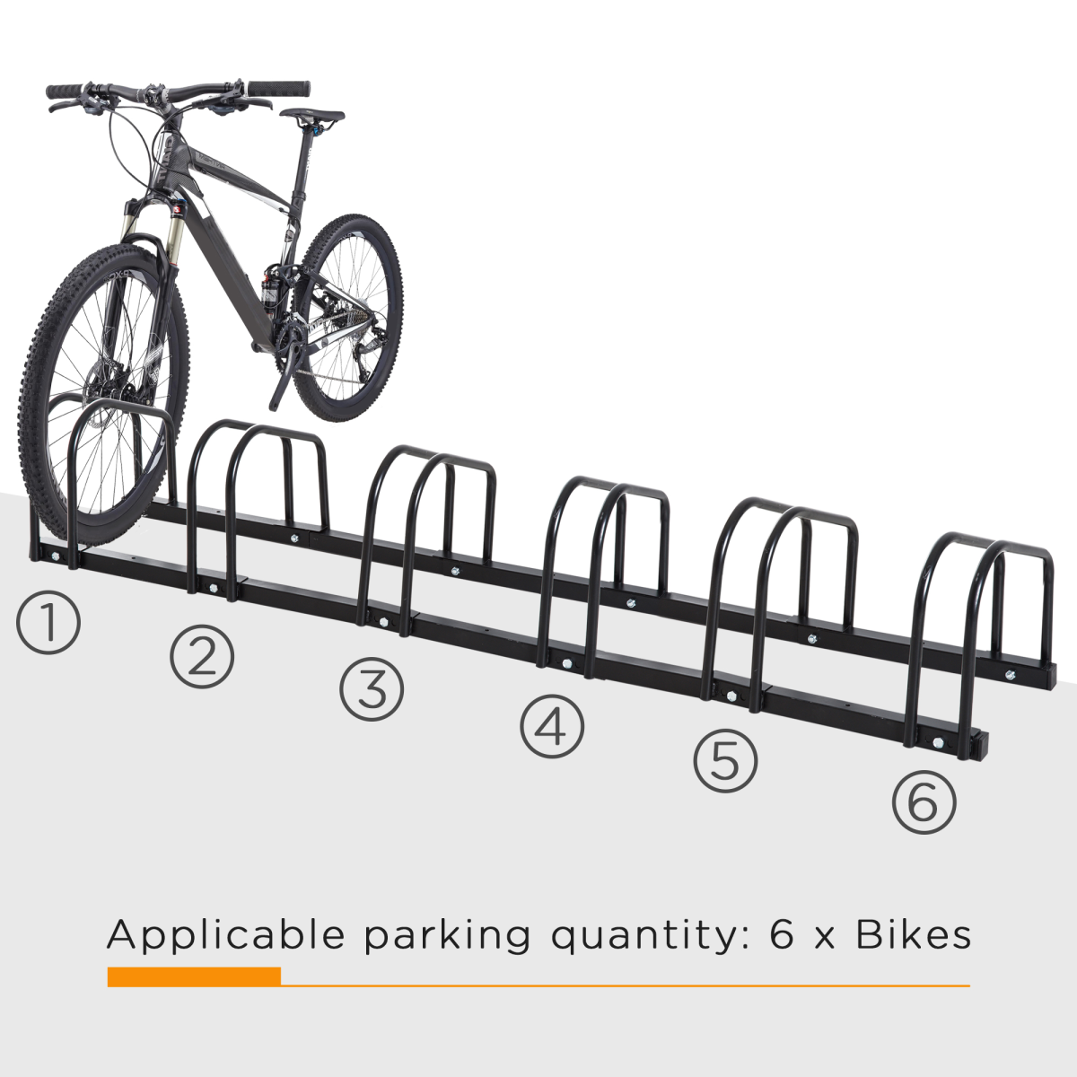 HOMCOM 6 Bike Parking Rack, Galvanised Steel Floor or Wall Mount Stand – Detachable Bicycle Storage, Black