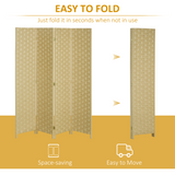 4-Panel Folding Room Divider, Wave Fibre Woven Wicker Effect Privacy Screen with Wood Frame, Brown