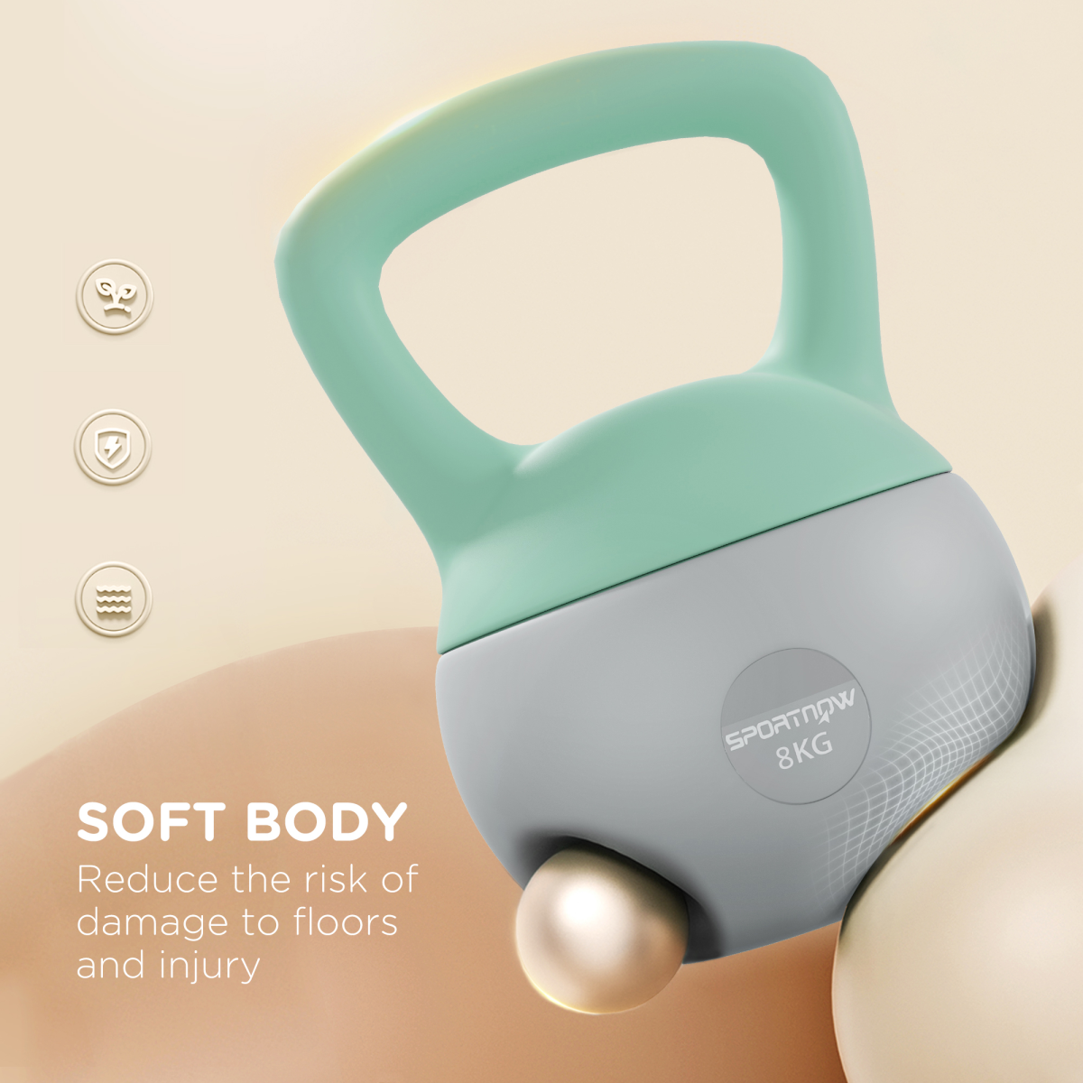 SPORTNOW 8kg Soft Kettlebell with Non-Slip Handle & Flat Base – Home Gym Strength Training, Grey and Green