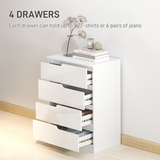 HOMCOM 4 Drawer Bedroom Chest of Drawers with Steel Runners, 60 x 40 x 85cm – White