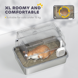 PawHut Extra Large Enclosed Stainless Steel Cat Litter Tray with Scoop and Flip Top Lid – Odour-Resistant Litter Box