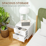 HOMCOM White Bedside Table with 2 Storage Drawers & Gold Tone Handles – Nightstand with Metal Legs