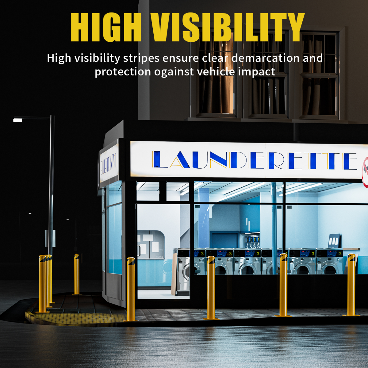Yellow Steel Parking Bollard Post, 122cm (48in) with 11.4cm Diameter – Powder Coated Safety Barrier