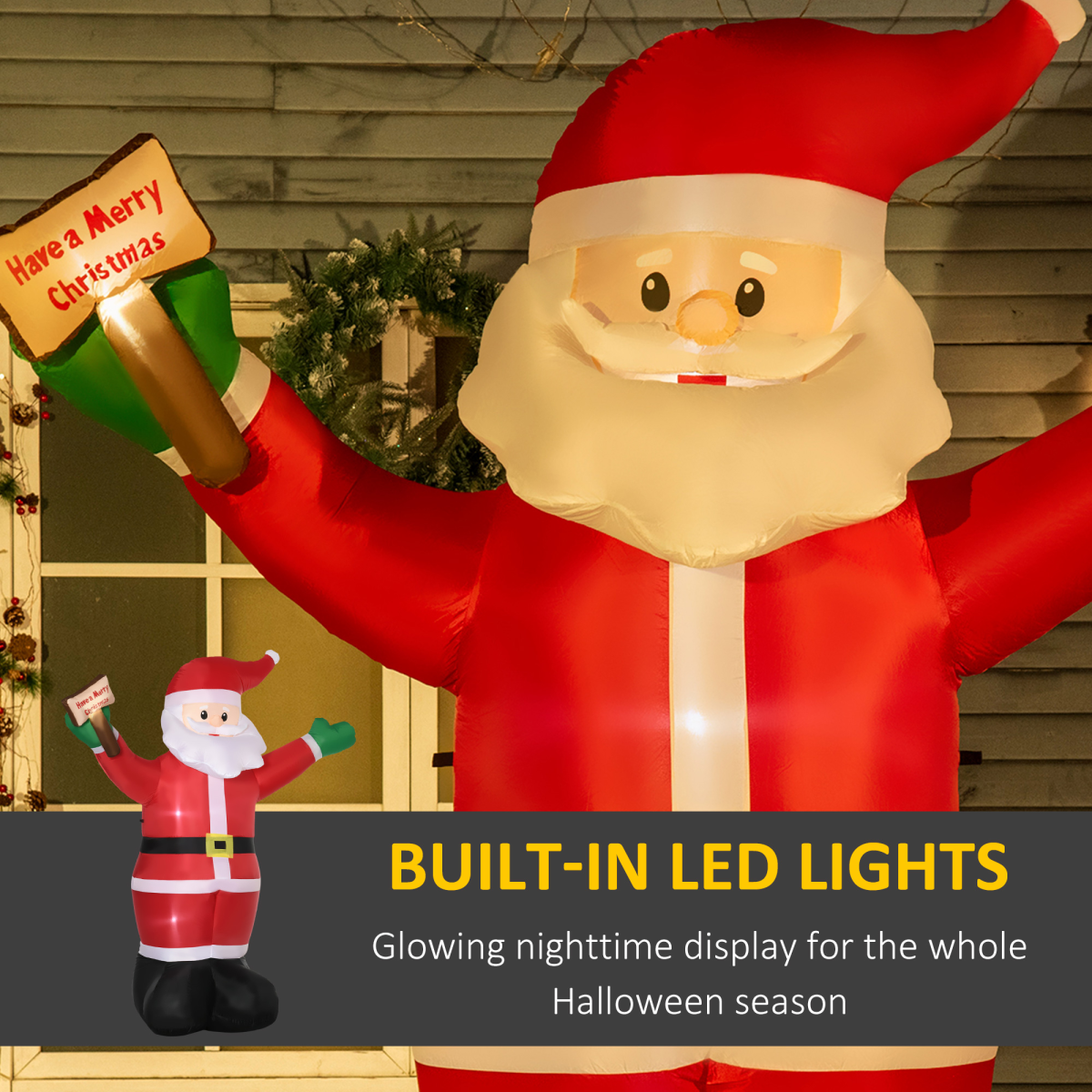 Outsunny 8ft Inflatable Christmas Santa Claus with Four LED Lights and Blessings Sign – Outdoor Decoration