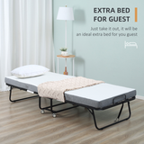 HOMCOM Folding Guest Bed with 10cm Mattress – Portable Metal Frame with Castor Wheels